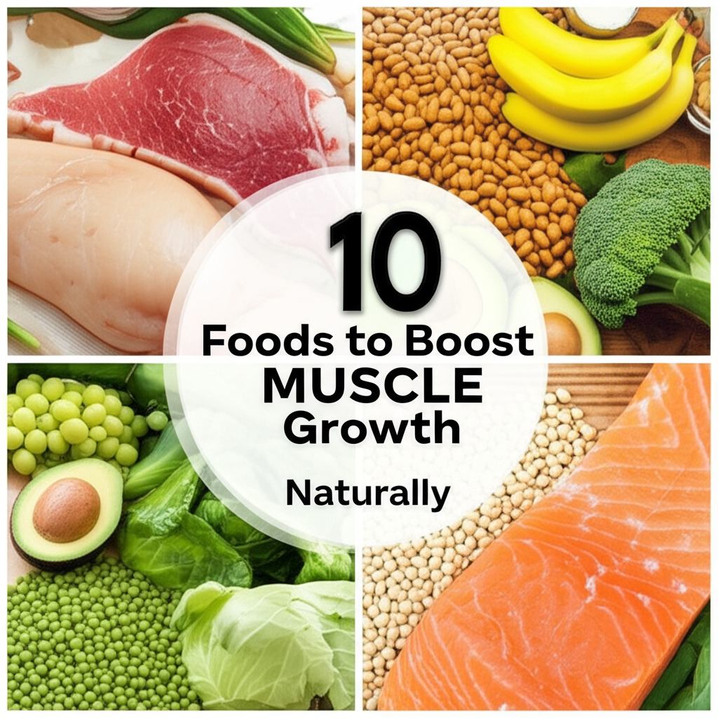 Top 10 Foods to Boost Muscle Growth Naturally 2 Generate a high-quality, relevant image prompt for an article about: Top 10 Foods to Boost Muscle Gr
