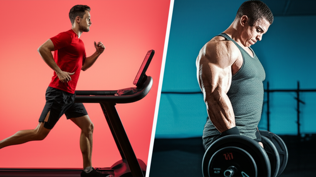 Cardio vs Strength Training: Which Builds Muscle Faster? 2 Generate a high-quality, relevant image prompt for an article about: Cardio vs Strength Training: Wh